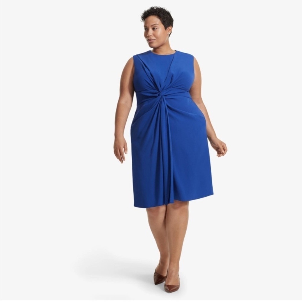 M.M. LaFleur Blue Taylor Dress Women’s +1 Twist Knot Front Pocket Office Chic